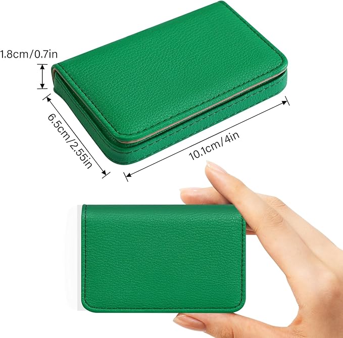 Business Card Holder，PU Leather Business Card Case Color Printing Pattern Card Holder Wallet，Pockets Magnetic Credit Card Holders for Men and Women - Dark Green