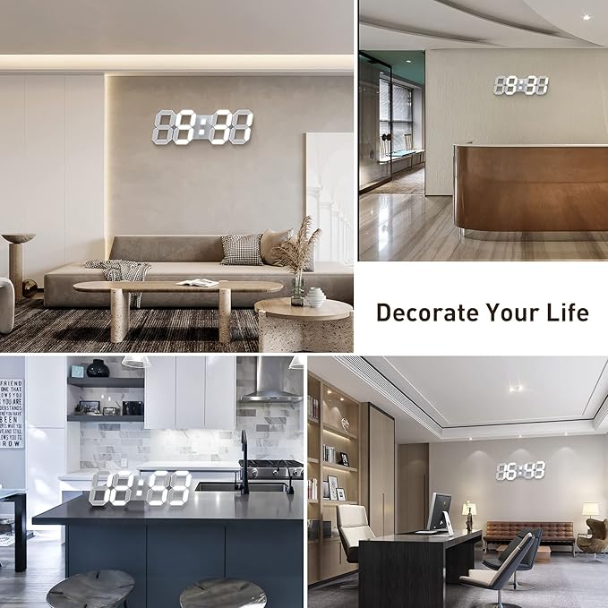 15" 3D LED Digital Wall Clock, Large Decor Wall Clock, 12/24H, Time/Date/Temperature Display, Adjust Brightness, Easy Read Time,for Office/Living Room/Meeting Room/Kitchen
