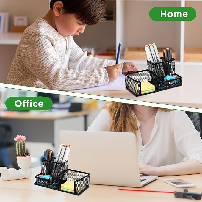 Lemecima 6 Pieces Pen Holder for Desk Mesh Metal Pencil Holders Pen Cup Marker Desk Caddy with Sticky Notes Organizer for Office Supplies Workspace School Home Black