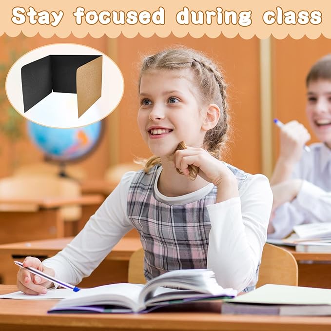Gueevin 30 Pcs Classroom Desk Dividers for Students Test Privacy Folders for Better Focus Overall Size 13" x 20" x 17" School Testing Study Cardboard (Brown,Black)