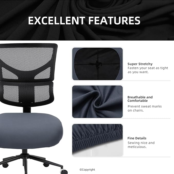 DIVA EN CAMINO DEC Stretchable Desk Office Chair Seat Cushion Covers - Universal Spandex Computer Chair Slipcover - Removable Washable Cushion Protectors for Dogs, Cats, Pets, Dark Gray