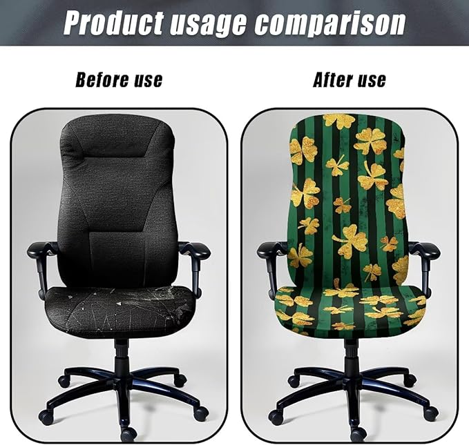 Talayituse Shamrock Stripe Print Office Chair Covers, Stretch Computer Chair Cover Universal Boss Chairs Covers Modern Simplism Style High Back Chairs Slipcover St Patrick's Day Decor, Small
