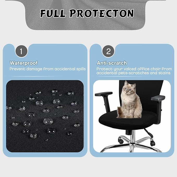 Lounsweer 3 Pieces Office Chair Cover Rolling Desk Chair Cover Gaming Covers Stretch Washable Protector Pets Slipcovers for Swivel Armchair Boss(Simple,Black)