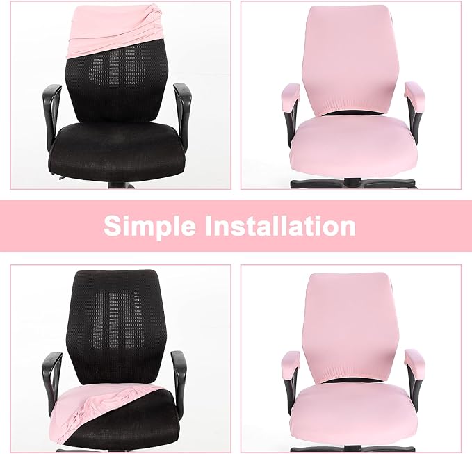 4 PCS Office Chair Covers Set Pink Computer Desk Chair Covers Universal Stretchable Protective Office Chairs Seat Cover with Armrest Cover Slipcovers Pads Cushion Backrest for Rotating (Medium Pink)