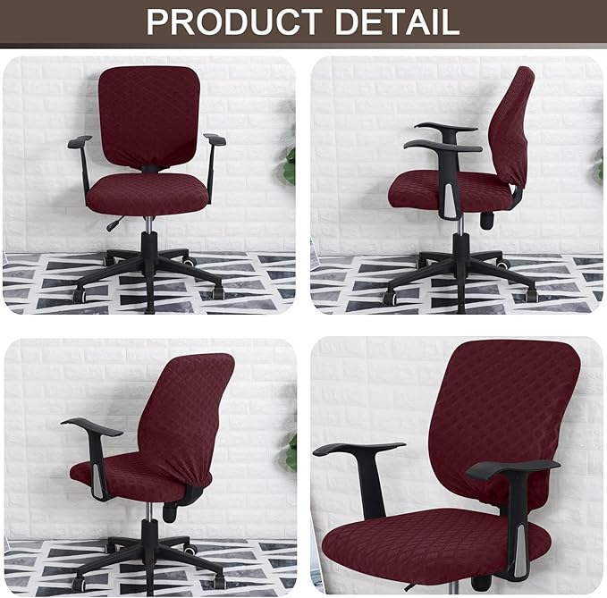 Office Chair Cover Universal Rotating Chair Slipcovers Stretch Removable Protector Computer Chair Seat Cover (Wine Red, Chair Seat Cover + Backrest Cover)