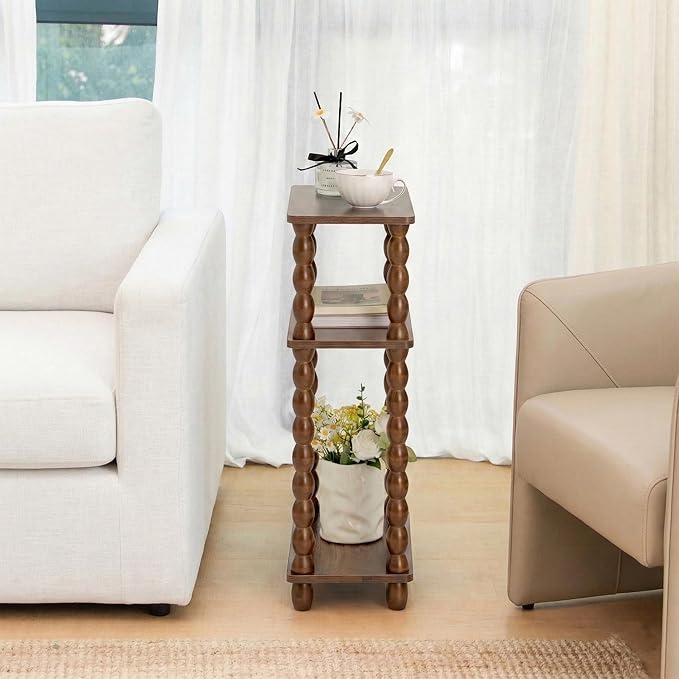 dreampossible Narrow Side Table 3-Tier, Skinny End Table with Solid Wood Legs for Small Spaces, Slim Console Table Nightstand for Living Room Bedroom Sofa Gap, Thin Bedside Table with Storage Shelf