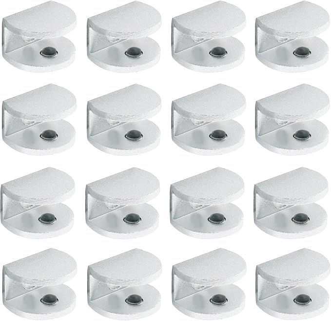 Bivethoi Glass Shelf Bracket Adjustable Shower Brackets, Heavy Duty Rectangle Clamp Holder Glass Shelves, Wall Mount Clamps Clip Support Panel Hardware Replacement Part, Silver(Pack of 16)