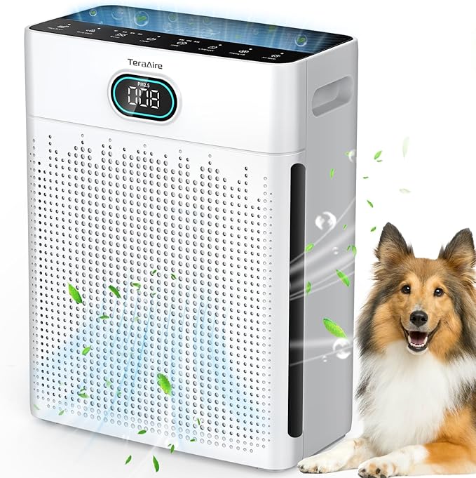 Air Purifiers for Home, PM 2.5 Air Quality Monitor Cover Up to 2200 Ft² with Pet mode, Timer, H13 HEPA Air Purifier with Washable Pre-filter, Fragrance Sponge for Smoke, Odor, Dander(Black)