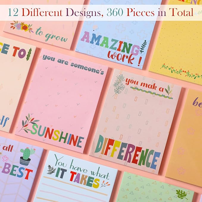 12 Pieces Empowering Sticky Note Pads 3" x 4" Motivational Educator Sticky Notes Inspirational Self Stick Note Pad Funny Sticky Notepad Appreciation Gifts for Teacher Office Student (Kindness)