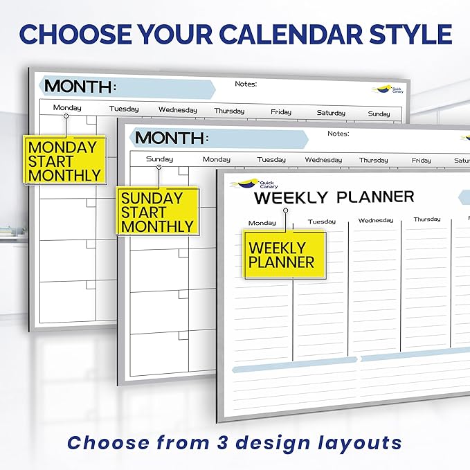Monthly Magnetic Calendar for Refrigerator - 17x12” Stain-Resistant Dry Erase Fridge Calendar Whiteboard with Large Writing Space for Schedules, Chores & Meals - With 4 Markers & Eraser - Sunday Start