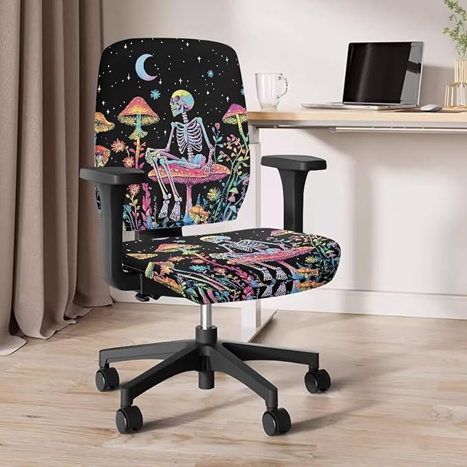GLENLCWE Moon Mushroom Skeleton Office Chair Cover Stretchable Seat Covers Universal Computer Chair Covers Rotating Chair Slipcover Computer Chair Protector