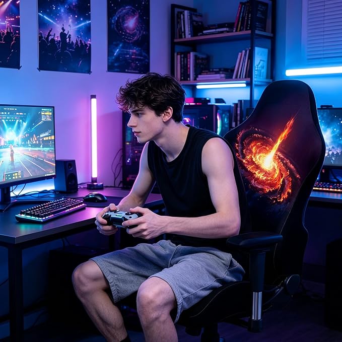 Gaming Chair Covers Slipcovers, 3D Printing Stretchable Elastic Computer Reclining Gaming Chair Seat Cover with Armrest Cover (No Chairs)(F)