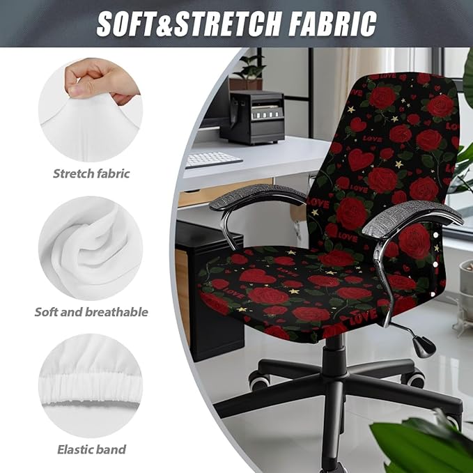 Talayituse Rose Heart Star Print Office Chair Covers, Stretch Computer Chair Cover Universal Boss Chairs Covers Modern Simplism Style High Back Chairs Slipcover Valentine's Day Decor, Small
