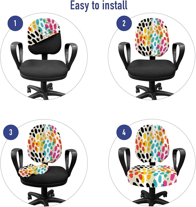 Ambesonne Colorful Office Chair Slipcover, Illustration of Vibrant Animal Skin Print Modern Blemishes and Stripes, Protective Stretch Decorative Fabric Cover, Standard Size, Grey Yellow