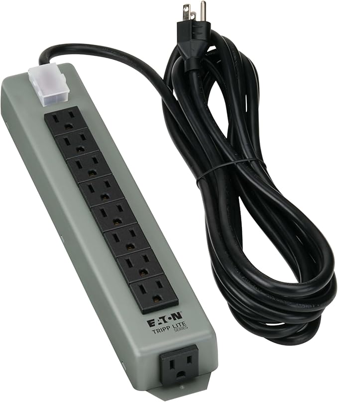 Eaton Tripp Lite series 9-Outlet Heavy Duty Power Strip, Metal, Mountable (Wall Mount & Under Desk) 15ft Extension Cord, On/Off Switch Cover, Industrial Garage Shop Work Bench Applications (UL24CB-15)