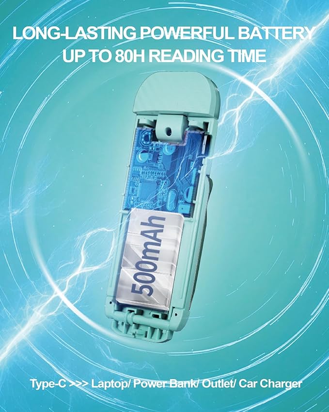 HEMONNKAM Book Reading Light, Rechargeable Clip on Booklight, Eye Caring 3 Color Temperatures & 5 Brightness Levels, Night Use for Bed, Long Lasting, Reading at Night in Bed, Light Blue
