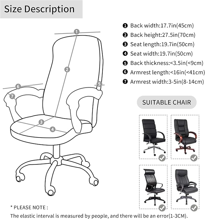 FORCHEER Large Office Chair Cover with Armrest Cover Black Jacquard Patterned Stretch Computer Chair Covers with Long Arm Rest Slipcovers Washable