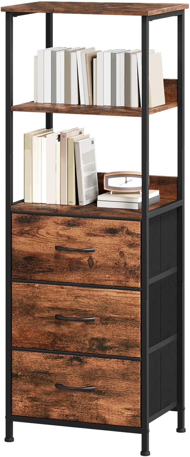 Somdot 5 Tier Bookshelf with Drawer, Tall Bookcase with Shelves, Bookshelf Desktop Organizer, Display Standing Shelf Units for Living Room, Bedroom, Study Room,Wood Grain Print