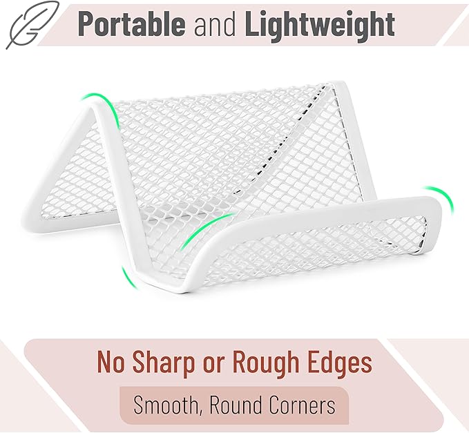 Mr. Pen- Metal Mesh Business Card Holders, 3 Pack, White, Durable Stainless Steel Card Stand for Desk, Office, and Business Use, Straight, Flat and Smooth Design