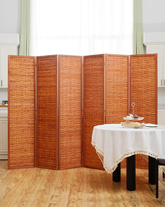 JOSTYLE 6ft Folding Privacy Screens 6-Panel Freestanding Room Dividers, Reddish Brown, 70.9" H x 119" W