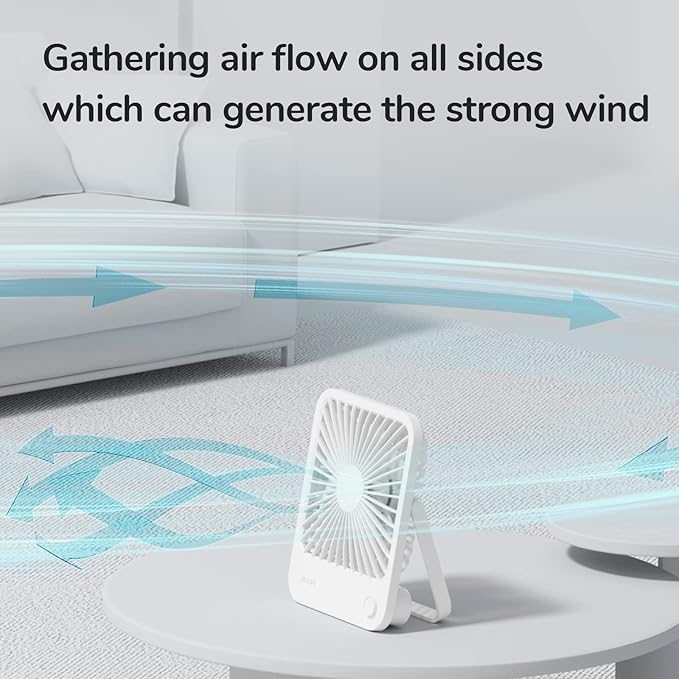 JISULIFE Desk Fan Battery Rechargeable, 4500mAh 180°Foldable Portable Personal Fan, 4 Speeds Adjustable Long Battery-life for Home Office Travel Outdoor Gifts for Women Men-White (Pack of 2)
