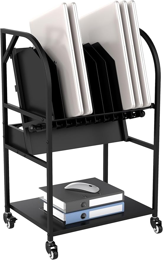 Laptop Charging Station, 10 Device Mobile Charging Cart with Lockable Wheels for Laptop, Chromebooks, Tablets and Computers, Charging Organizer Rack for Office, Classroom, Library