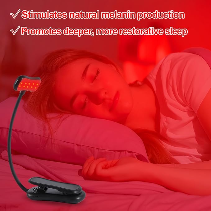 630nm Red Book Light - Zero Blue Light, Rechargeable Clip On Red Reading Light for Reading at Night, Poratble Dimmable LED Book Lamp, Perfect for Travel Nursing Studying(2 Pack)