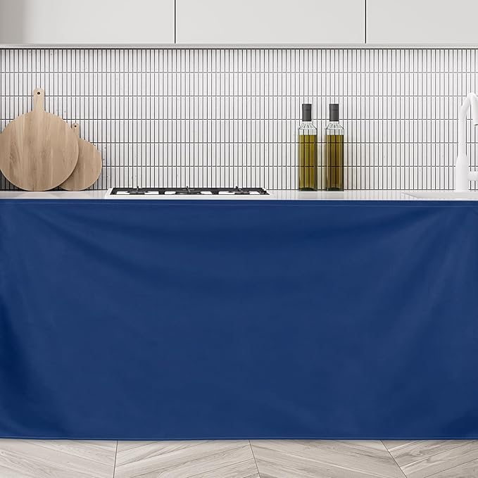 uxcell Cabinet Curtains, Dust Proof Privacy Drape Short Curtain, Hook & Loop Under The Desk Skirt for Kitchen Bathroom Closet Storage Room (51.1" W x 27.6" H, Dark Blue)