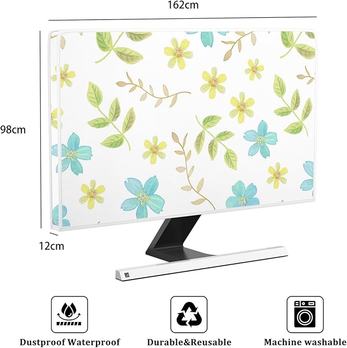 Colorful Flowers Plants Waterproof Screen TV Cover 70 Inch Spring Floral Full Body Cover for TVs Screen for LCD LED PC Desktop and Home Hanging TV Anti-Static Protective