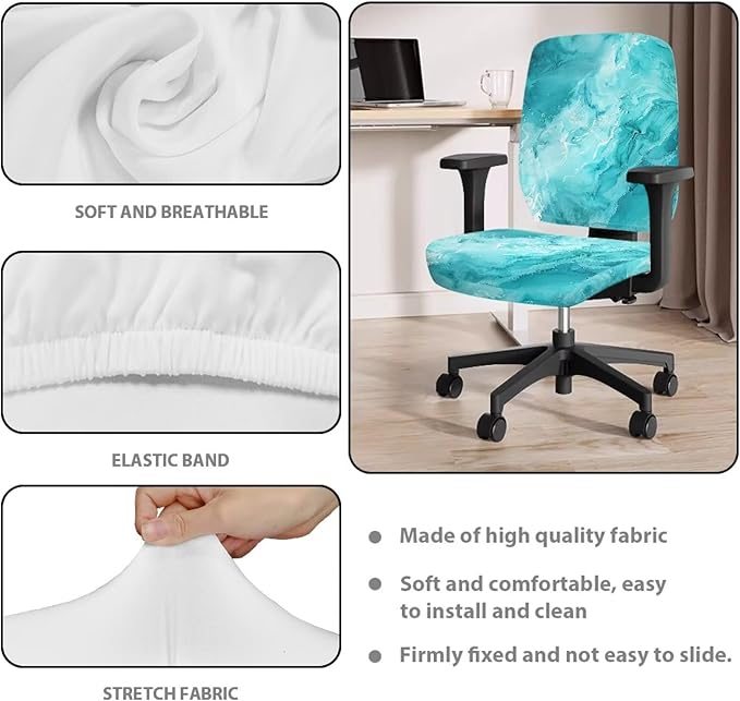 Blue Marble Print Office Chair Covers for Women Stretchable Office Chair Seat Cover 2 Piece Washable Gaming Chair Cover Universal Fit Wheelchairs,Computer Chairs,Gaming Chairs