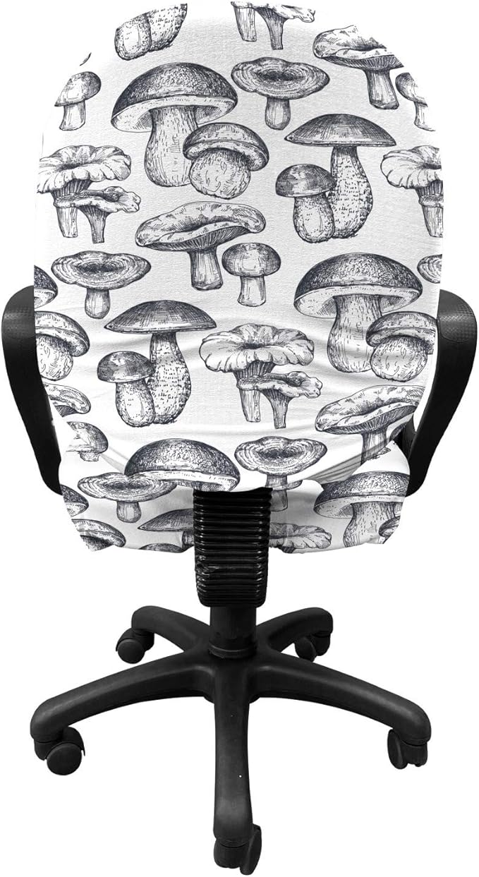 Ambesonne Mushroom Office Chair Slipcover, Hand Drawn Fungus Forest Botany Vegetables Wild Organic Cooking Sketch Art, Protective Stretch Decorative Fabric Cover, Standard Size, Purpleblue White