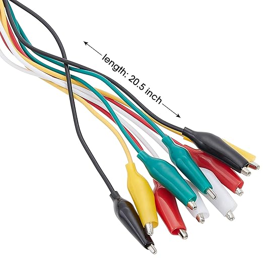 WGGE WG-026 10 Pieces and 5 Colors Test Lead Set & Alligator Clips,20.5 inches / 22 AWG Copper Wire. The Clips soldered and Stamped to The Wires. (1 Pack)