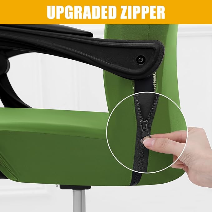 Smiry Stretch Printed Office Computer Chair Covers, Universal Desk Rotating Chair Slipcovers Removable Washable, Soft Fit Anti-Dust Spandex Protector Cover with Zipper, Olive Green