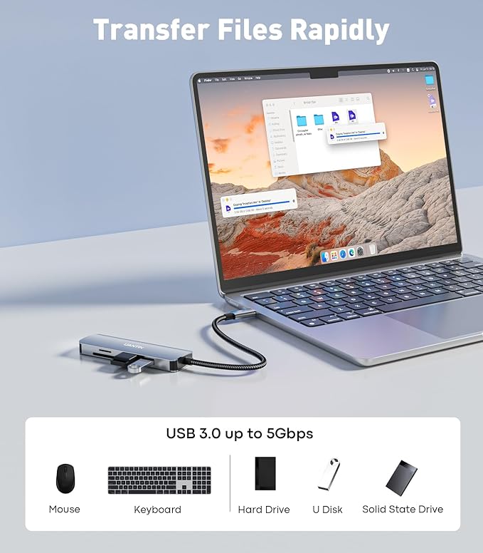 UANTIN USB C Hub Multiport Adapter with 4K HDMI Dongle, SD/TF Card Reader, 2 USB-A 3.0, 5 in 1 USBC Hub for MacBook Mac Pro/Air, Dell, HP, ASUS, Acer and Other Type C Laptops