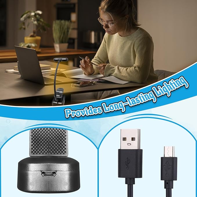 Rechargeable Book Light, Reading Lights for Books in Bed with 3 Color Temperatures & Stepless Dimming Brightness, 360°rotatable clip-on reading light with magnetic suction, suitable for Book Lovers