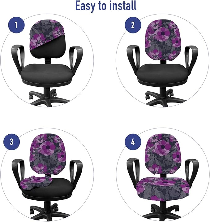 Ambesonne Floral Office Chair Slipcover, Violet Tones Grungy Look Flower Print Wild Rose, Protective Stretch Decorative Fabric Cover, Standard Size, Purple Grey