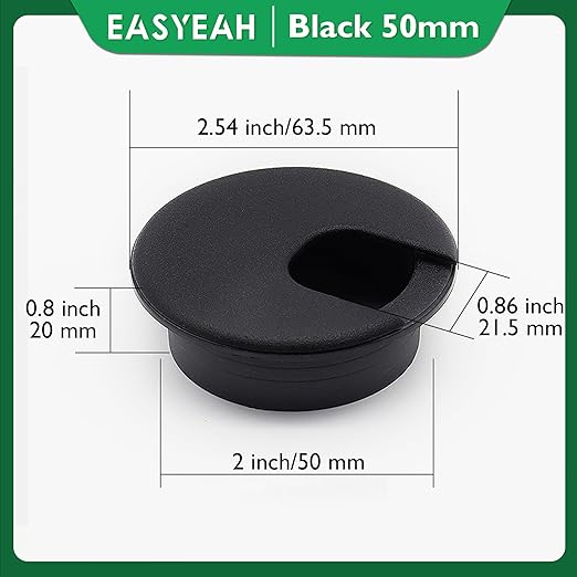 EASYEAH 10 Pcs Desk Grommet 2" / 50 mm, Desk Cord Hole Cover, Cable Grommet ABS Plastic, Desk Hole Grommet for Home & Office Pc, Detachable Cable Cord Organizer-Black