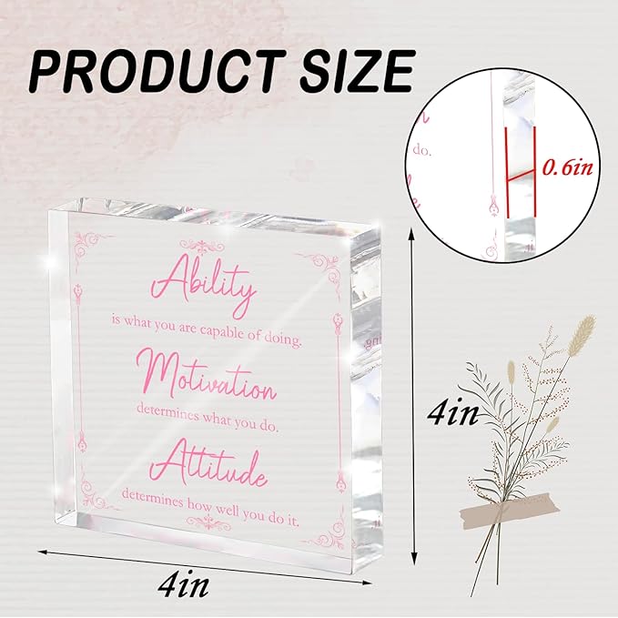 Pink Motivational Acrylic Desktop Sign, 4x4 Inch, Motivational Desktop Decor for Office and Home, Decor with Positive Messages, Unique Gift for Women, Girls or Coworkers