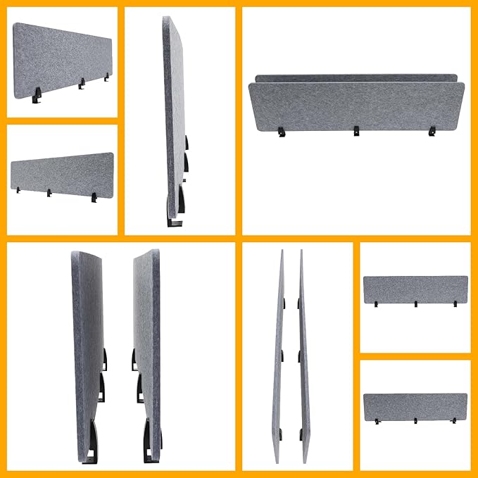 Acoustic Desk Divider, 2Pcs Tabletop Mounted Privacy Cubicle Panels, Clamp-On Polyester Fiber Felt Partition, Noise Reducing Office Partition for Workstation, Classroom, Study Area, 60 * 16in Grey