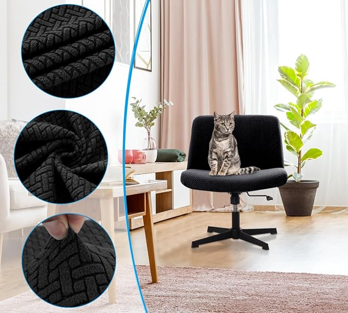 Fuloon Criss Cross Chair Cover, Waterproof, Stretchable, Solid Jacquard, Suited for Armless/Office/Desk/Mid Back Wide Seat/Computer/Task/Vanity/Accent Chair (T -Shaped Jacquard, Black)