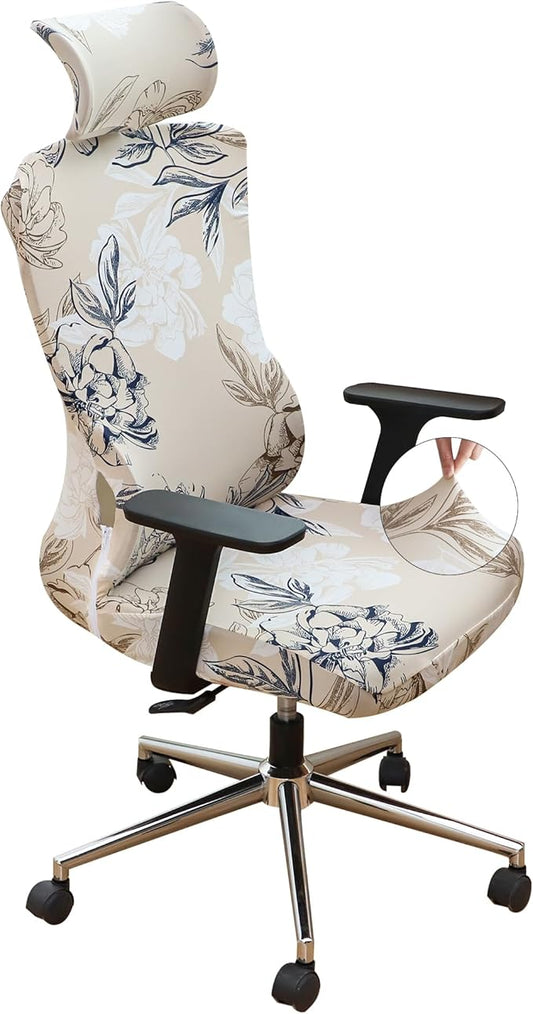 Ergonomic Office Chair Covers Set with Headrest Cover Floral 2 Pieces Stretch Desk Computer Office Chair and Headrest Slipcovers Washable
