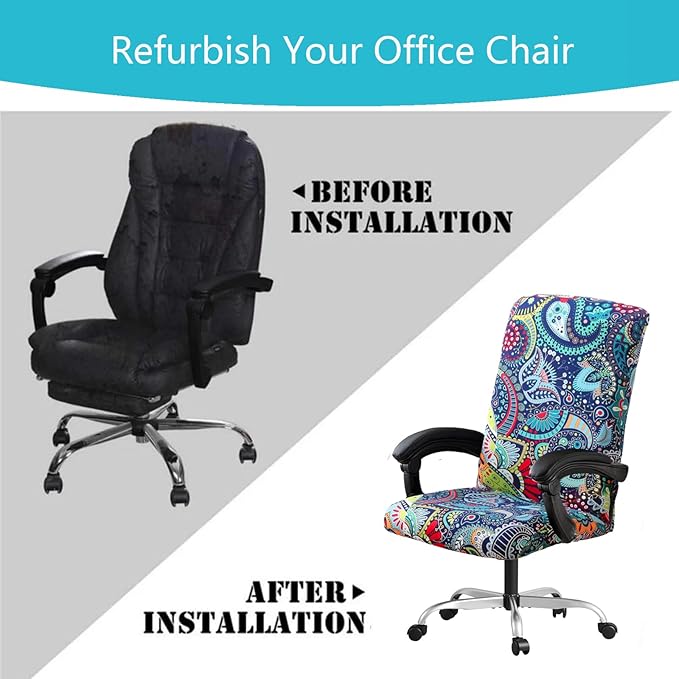 Office Chair Cover,Removable Desk Chair Cover with Zipper,Stretch Anti-dust Universal Rotating Office Seat Slipcover,Washable High Back Computer Seat Protector for Pets (Blue, Large | Armrests)