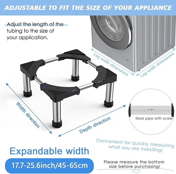Mini Fridge Stand with 4 Strong Feet Washing Machine Stand Base Adjustable Universal Stand Base for Portable Refrigerator Dryer Stand Laundry Pedestal Appliance 7.9"-9.1" Height(Black)45-65 cm