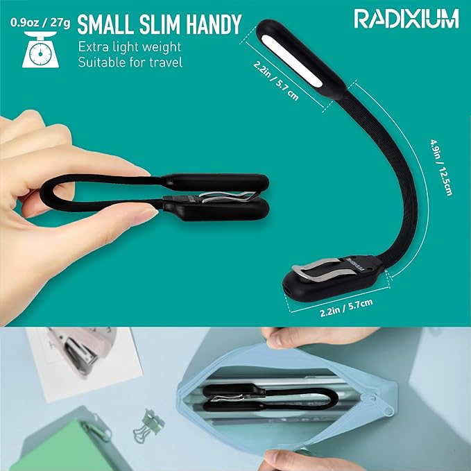 Slim Rechargeable Book Reading Light, Eye Caring LED with 4 Color Temperatures, Portable Clip on Book Light for Reading in Bed & Travelling. Prefect Elegant White Book Lover.(Black)