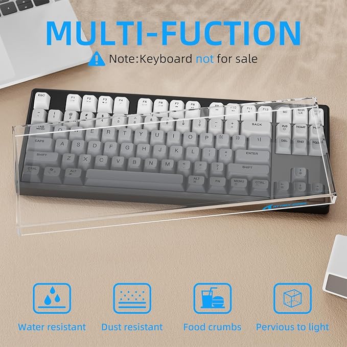 Attack Shark KC03 Acrylic Clear Transparent Keyboard Cover(13.9 * 5 * 0.9 inch) with Dustproof Waterproof Anti-hit Anti-cat Protective Case for Standard 87Key Mechanical Gaming Keyboard