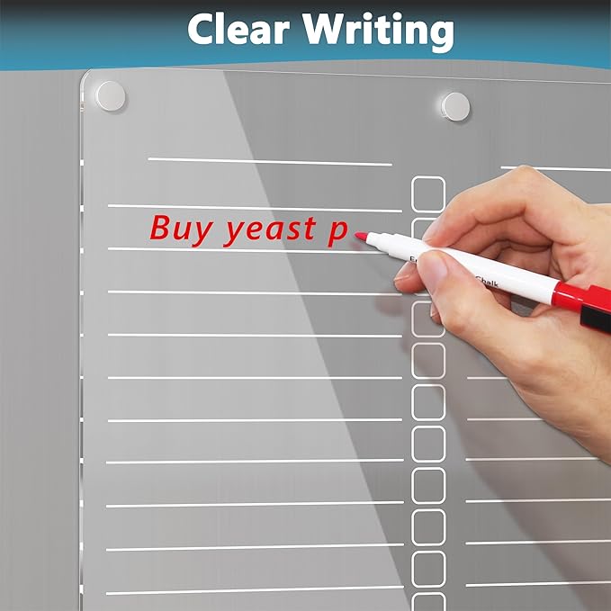 Neatsure Acrylic Grocery List Magnet Pad for Fridge, Reusable to Do List for Refrigerator, Clear Notepad Note Planning Board, Shopping List, Reminders, w/ 8 Colors Markers, 15"x11"