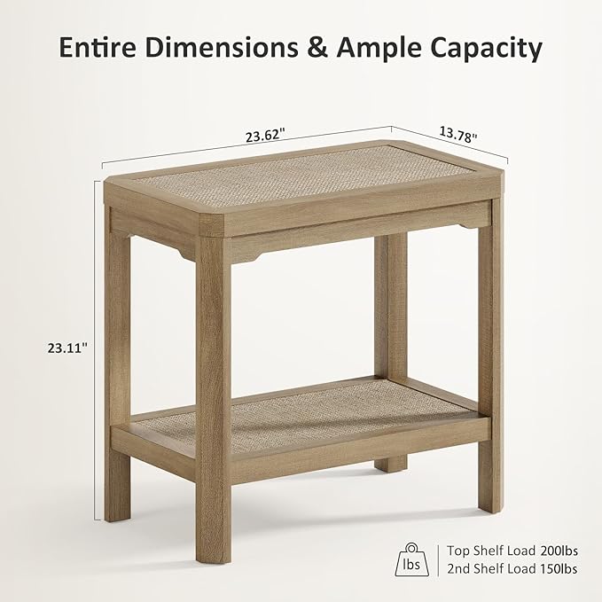 Eclatara Rattan Night Stand Set of 2 - Farmhouse 2 Tier End Table for Bedroom - Accent Side Table wtih Open Storage Shelves for Small Space Narrow Coffee Table Bamboo, Oak