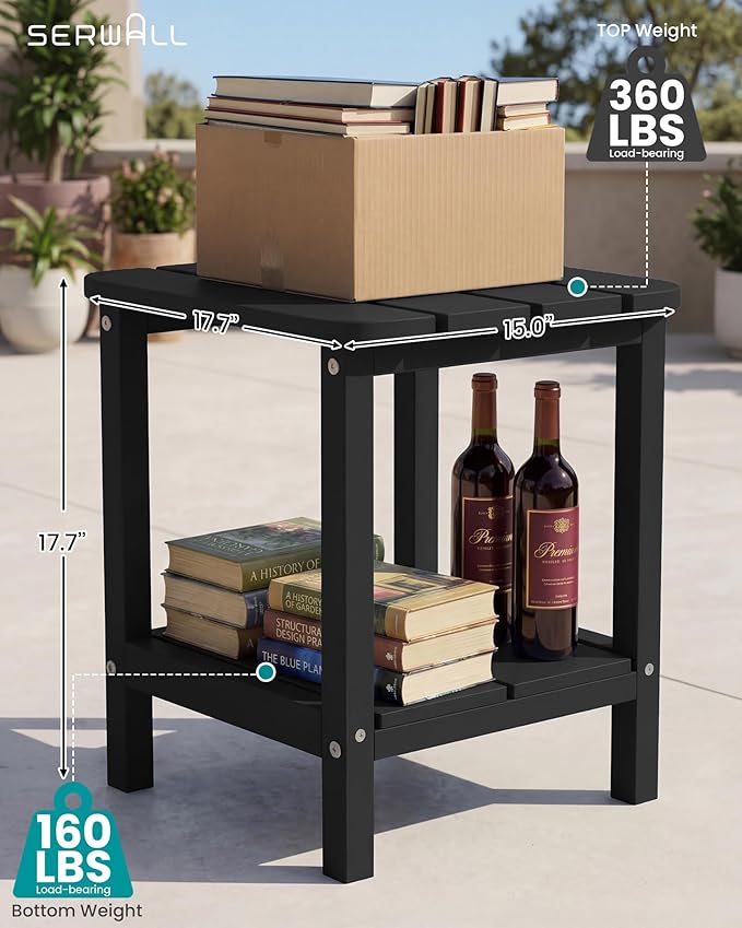 SERWALL Double Adirondack Side Table Rectangular End Table, Black