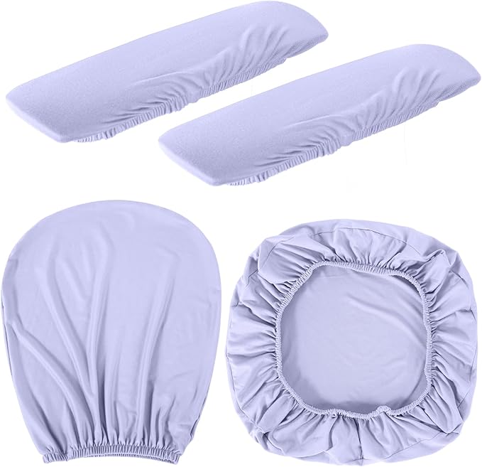 Tallew 4 Pcs Office Chair Covers Set Computer Universal Protective Stretchable Chair Seat Covers Desk Armrest Cover Pads Office Cushion Backrest for Rotating(Regular,Light Purple)