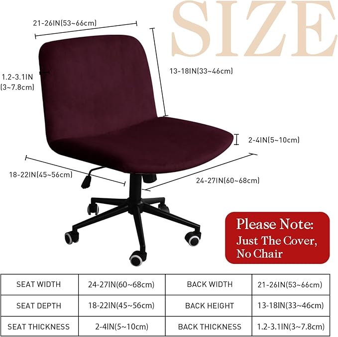NICEEC Criss Cross Chair Cover Armless Office Dorm Desk Chair Covers Vanity Chair Covers Computer Mid Back Wide Seat Chair Without Arms Protector Spandex Stretch Slipcover WineRed(No Chair Only Cover)